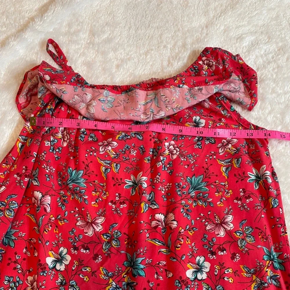Gap Kids Girls Red Floral One Shoulder Ruffle Dress Size M 8-9 Cottagecore Boho
